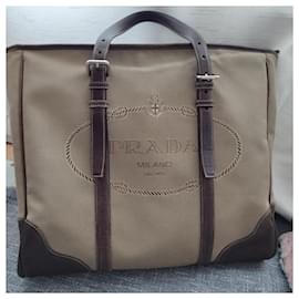 Prada-Prada canvas travel bag-Beige