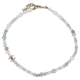 Chanel-NEW CHANEL CHOKER NECKLACE PEARLS STONES CC LOGO 43CM NECKLACE BOX-Blue