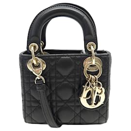 Christian Dior-NEUF SAC A MAIN LADY DIOR MICRO EN CUIR CANNAGE BANDOULIERE HAND BAG PURSE-Noir