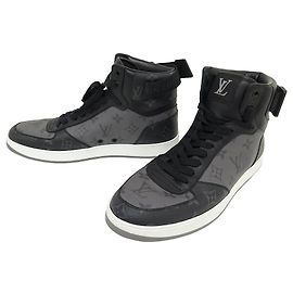 NEUF BASKETS LOUIS VUITTON 1A8EAW RIVOLI SNEAKER BOOT MONOGRAM ECLIPSE 8 42 Gris