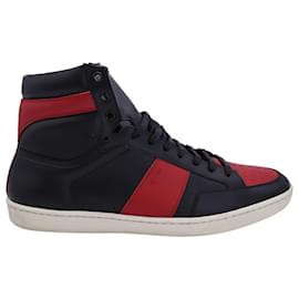 Saint Laurent-SAINT LAURENT SL/10 Court Classic High Sneakers in Black and Red Leather-Black