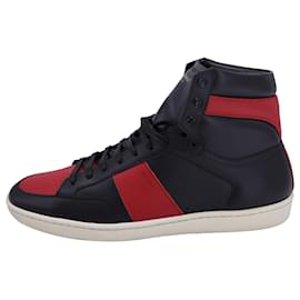 Saint Laurent-SAINT LAURENT SL/10 Court Classic High Sneakers in Black and Red Leather-Black
