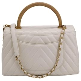 Chanel-Bolsa Chanel pequena Coco com alça superior em couro branco-Branco