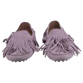 Tod's-Tod's Gommino Fringed Loafers In Pink Suede -Pink