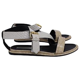 Stella Mc Cartney-Stella McCartney Sandales Crisscross en Cuir Texturé Blanc-Blanc