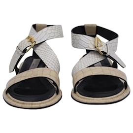 Stella Mc Cartney-Stella McCartney Crisscross Sandals in White Textured Leather-White