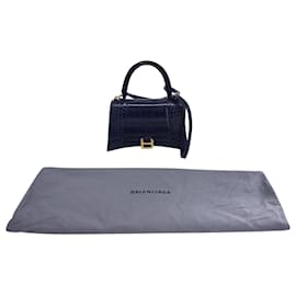 Balenciaga-Balenciaga Small Croc-Embossed Hourglass Top Handle Bag in Blue calf leather Leather-Blue