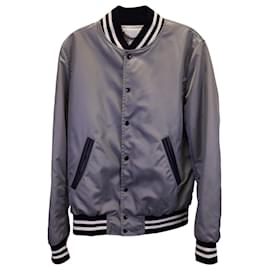 Sandro-Sandro Striped Bomber Jacket in Grey Nylon-Grey