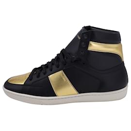 Saint Laurent-SAINT LAURENT SL/10 Court Classic High Sneakers in Black and Gold Leather-Black