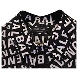 Balenciaga-Camisa de manga comprida com botões e estampa de logotipo Balenciaga em seda preta-Outro