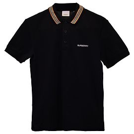 Polo Burberry Icon Stripe Johnston de algodón negro Negro
