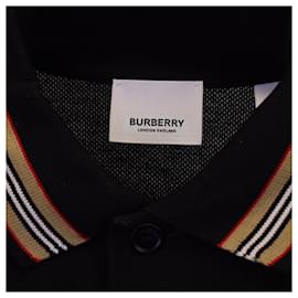 Burberry-Polo Johnston Burberry Icon Stripe en coton noir-Noir