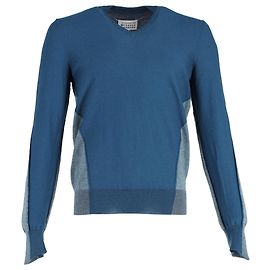 Maison Martin Margiela Maison Margiela Pull bicolore en laine bleue Bleu