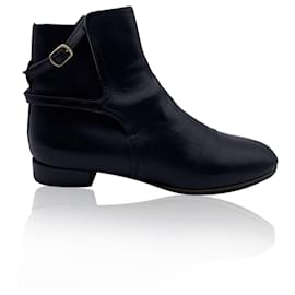 Autre Marque-Botines planos de cuero negro para mujer, zapatos, talla de EE. UU. 38.5-Negro