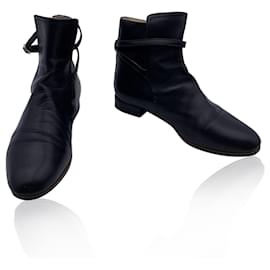 Autre Marque-Black Leather Women Flat Ankle Boots Shoes US Size 38.5-Black