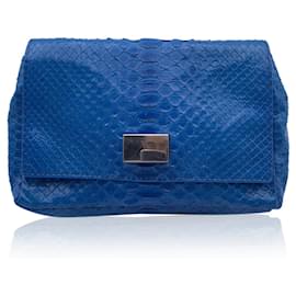 Orciani-Blue Leather Small Crossbody Bag with Chain Strap-Blue