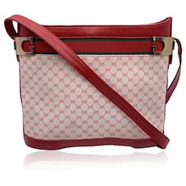 Gucci-Vintage White and Red Monogram Canvas Shoulder Bag Bucket-Red