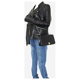 Chanel-BLACK VINTAGE 1989 sac porté épaule à rabat intégral en cuir d'agneau-Noir