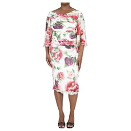 Dolce & Gabbana-Robe midi imprimée florale crème - taille UK 14-Écru