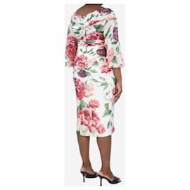 Dolce & Gabbana-Vestido midi creme floral estampado - tamanho UK 14-Cru