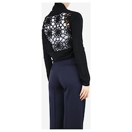 Valentino-Black open-back floral-crochet cardigan - size UK 8-Black
