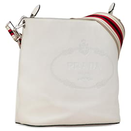 Prada-Prada - Weiße Vitello Phenix-Beuteltasche mit Logo-Weiß,Roh