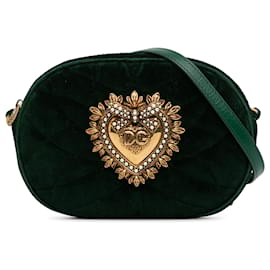 Dolce & Gabbana-Dolce & Gabbana Mini sac à bandoulière Devotion en velours vert-Vert,Vert foncé