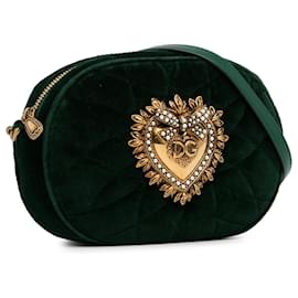 Dolce & Gabbana-Dolce & Gabbana Mini sac à bandoulière Devotion en velours vert-Vert,Vert foncé