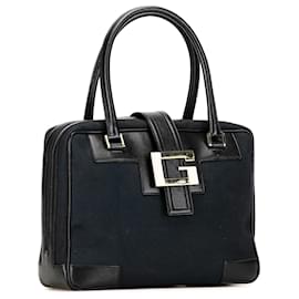 Gucci-Gucci – Blaue quadratische G-Canvas-Handtasche-Schwarz,Blau,Marineblau