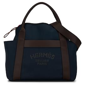 Hermès-Bolsa de higiene Hermes Azul Sac de Pansage-Azul,Outro,Castanho escuro