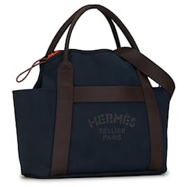 Hermès-Bolso de aseo Hermes azul Sac de Pansage-Azul,Otro,Marrón oscuro