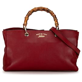 Gucci-Gucci Red Medium Bamboo Shopper-Red