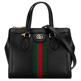 Gucci-Bolso satchel Ophidia pequeño de cuero negro Gucci-Negro