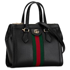 Gucci-Bolso satchel Ophidia pequeño de cuero negro Gucci-Negro