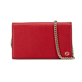 Gucci-Portafoglio Betty in pelle rossa Gucci con catena-Rosso