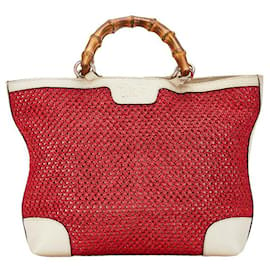 Gucci-Gucci Raffia Mesh Bamboo Handtasche Handtasche aus Naturmaterial 338965 in guter Kondition-Andere