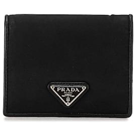 Prada-Prada Tessuto & Leather Bifold Compact Wallet Portefeuille court en cuir en bon état-Autre