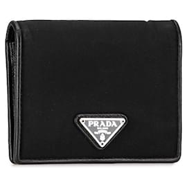 Prada-Prada Tessuto & Leather Bifold Compact Wallet Portefeuille court en cuir en bon état-Autre