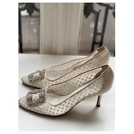 Manolo Blahnik-Manolo Blahnik Hangisi canvas pumps size 39-Eggshell