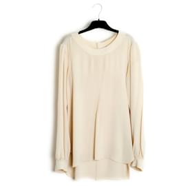 Chanel-Chanel AH2007 Top FR42 Blusa de Crepe de Seda Ecru US12-Cru