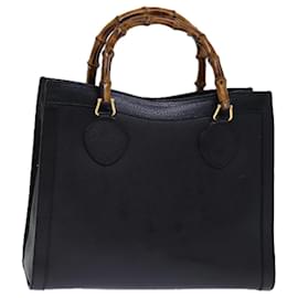 Gucci-GUCCI Bamboo Hand Bag Leather Black 002 1186 0260 auth 72838-Black
