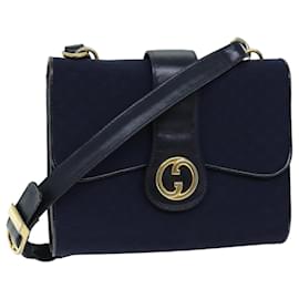 Gucci-GUCCI Micro GG Canvas Shoulder Bag Navy Auth 73031-Navy blue