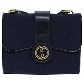 Gucci-GUCCI Micro GG Canvas Shoulder Bag Navy Auth 73031-Navy blue
