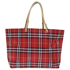 Burberry-BURBERRY Nova Check Hand Bag Nylon Red Auth bs14025-Red