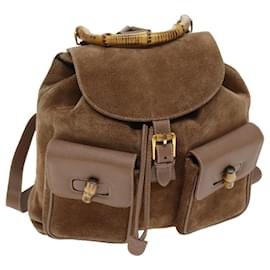 Gucci-GUCCI Bamboo Backpack Suede Brown 003 2058 0016 auth 72436-Brown