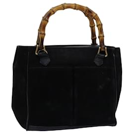 Gucci-GUCCI Bamboo Hand Bag Suede Black 000 122 0316 Auth yk12056-Black
