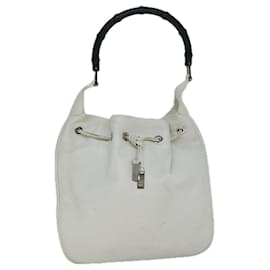 Gucci-GUCCI Bamboo Shoulder Bag Leather White 001 4033 002058 Auth ac2963-White