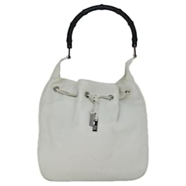 Gucci-GUCCI Bamboo Shoulder Bag Leather White 001 4033 002058 Auth ac2963-White