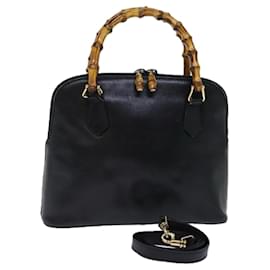 Gucci-GUCCI Bamboo Hand Bag Leather 2way Black Auth 72549-Black