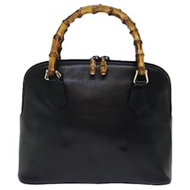 Gucci-GUCCI Bamboo Hand Bag Leather 2way Black Auth 72549-Black